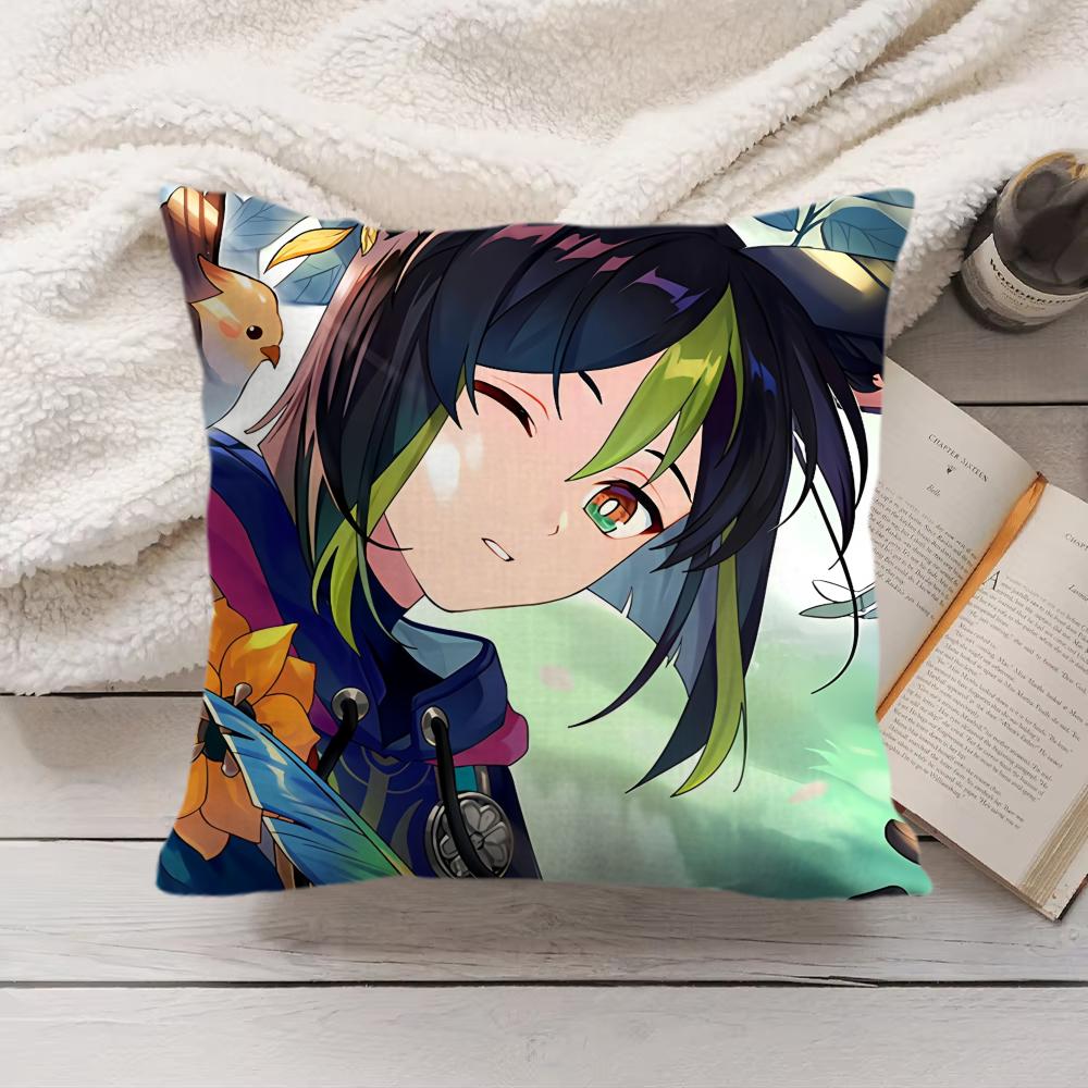 Tighnari Genshin Impact Cute Cushion Cover Silky Short Plush Invisible Zipper Dustproof Sofa Pillow Case For Home Decor