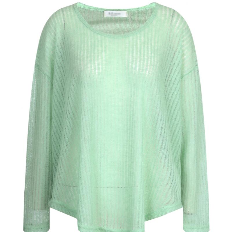 Shop   Women Round Neck Sheer Mesh Long Sleeve Layered Knit Tee Bygo Wkn 21247  