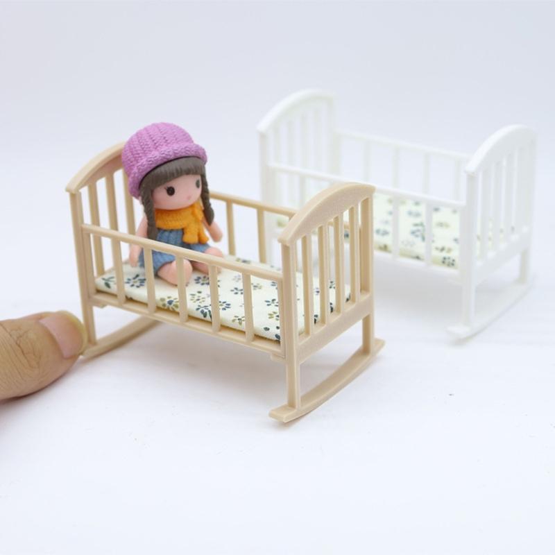 Baby Crib Miniature Small Bed for 1:12 Scale Dollhouses, Perfect for Role Play and Display Realistic Bassinet Furniture