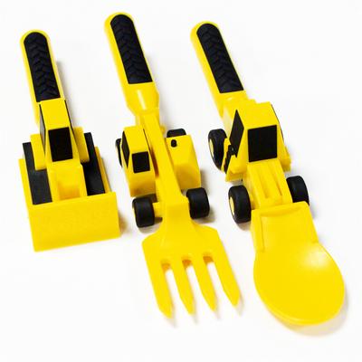 3PCS Childrens Dinnerware Set Construction Themed Toddler Forks and Spoons Bulldozer Excavator Spoon Fork Set Safe and Practical Kids Toddler Utensils