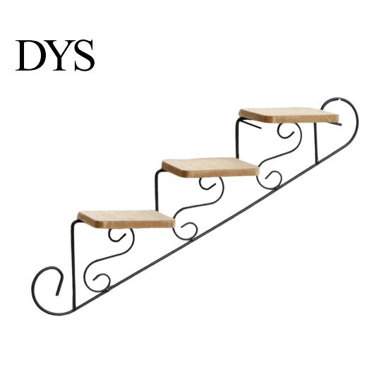 Living Room Wall Storage Mount Shelf, Vintage Floating Staircase Shape Rustic Artistic Ornament Display Iron And Wood Rack for Hallway Entryway