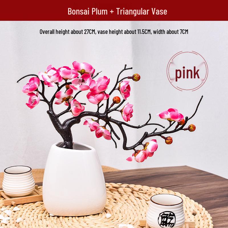 Artificial Plum and Peach Blossom Branch Ornament for Living Room - Dried Flowers Bonsai Arrangement In Pot for Indoor Winter Decoration