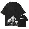 Bleach Ichigo Kurosaki Renji Zaraki Kenpachi Manga Graphic T-shirt Vintage Washed Dark Anime Unisex Cotton Short Sleeve Tee Tops