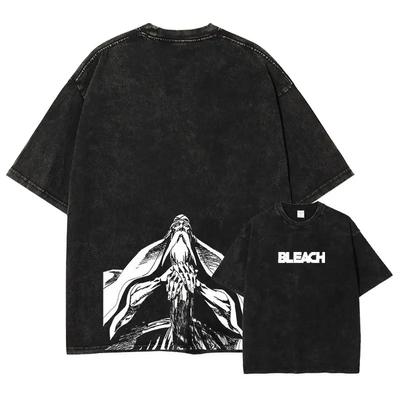 Bleach Ichigo Kurosaki Renji Zaraki Kenpachi Manga Graphic T-shirt Vintage Washed Dark Anime Unisex Cotton Short Sleeve Tee Tops