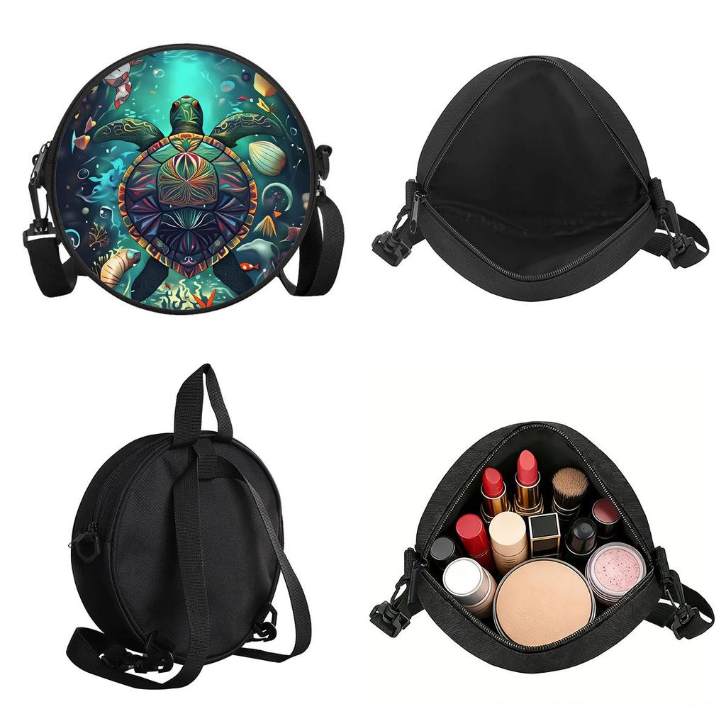 Tortoise Print Round Shoulder Bag Casual Messenger Bag for Woman Best Gifts 2D Flat Casual Daily Crossbody Bag