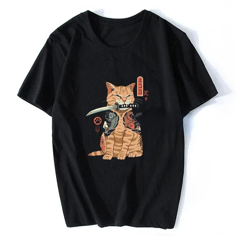 Japanese Cat Anime Neko RaUnisex T Shirt Unisex Women Aesthetic Loose Breathable Vintage Tshirt Harajuku Streetwear Camisetas Hombre