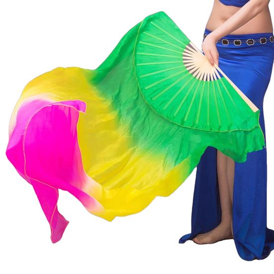 Gradual Color Dancing Fan Handmade Belly Dance Veils Unique Hand Dyed Fan Stage Show Prop for Adult Kid