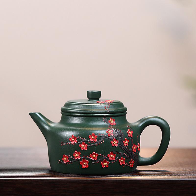 270ml  Authentic Yixing Purple Clay Teapots Hand Painted Plum Blossom Pot Raw Ore Ink Green Mud Kettle Chinese Zisha Teaset Gift