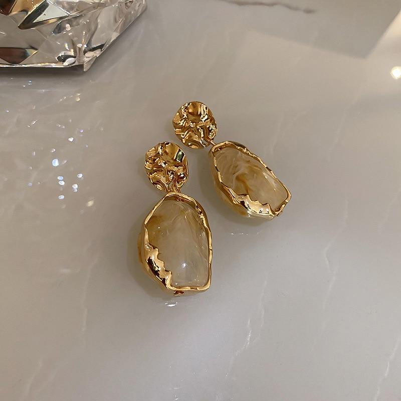 Fashion Pendant Earrings Zircon Square Stone Earrings Trend Vintage Geometry Earrings Gold Color Small Earrings Women Jewelry Accessorries Party Gift