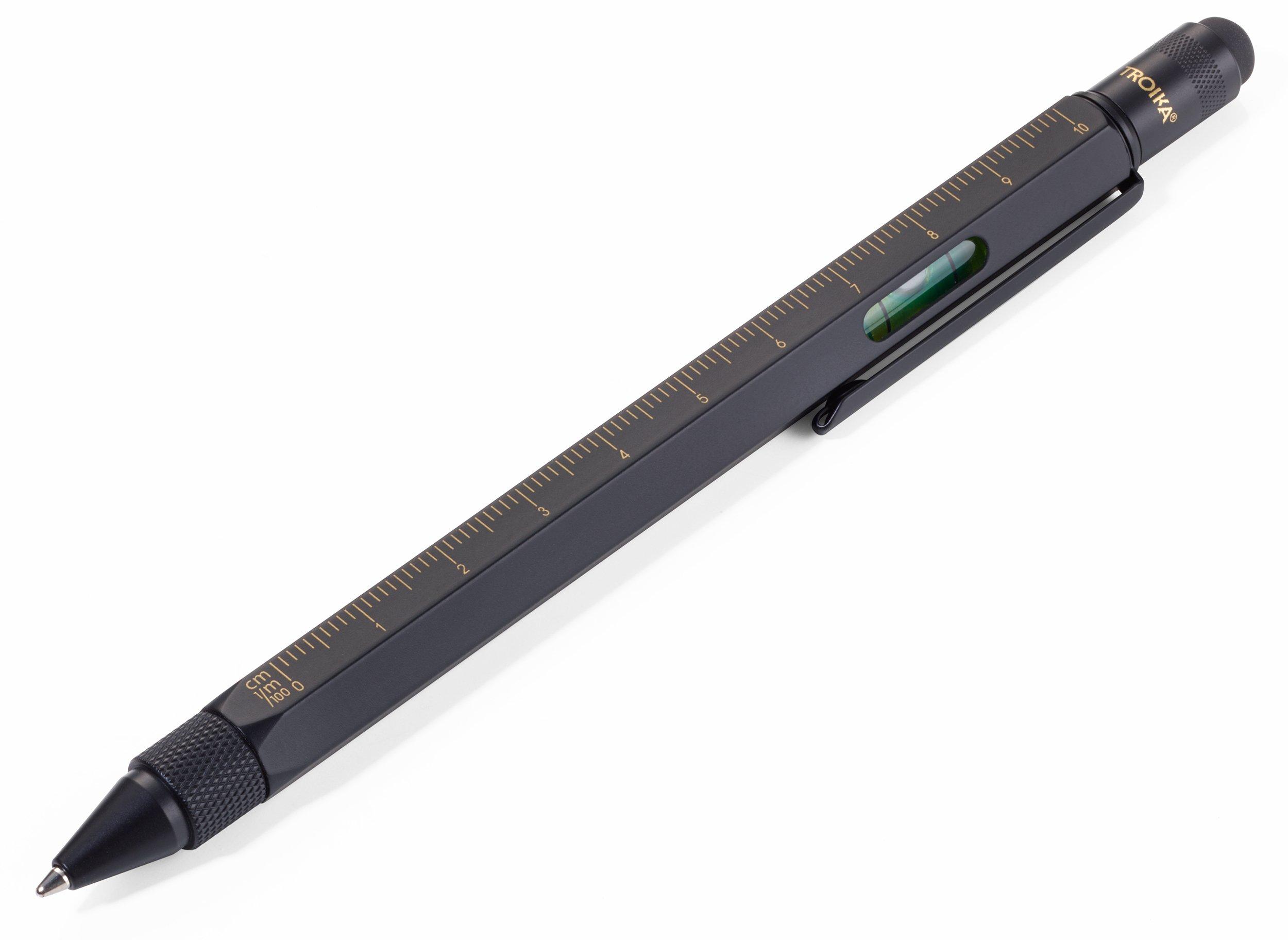 

TROIKA Multi-Function Ballpoint Pen with Centimeter and Inch Ruler, Level, Construction, Black Gold