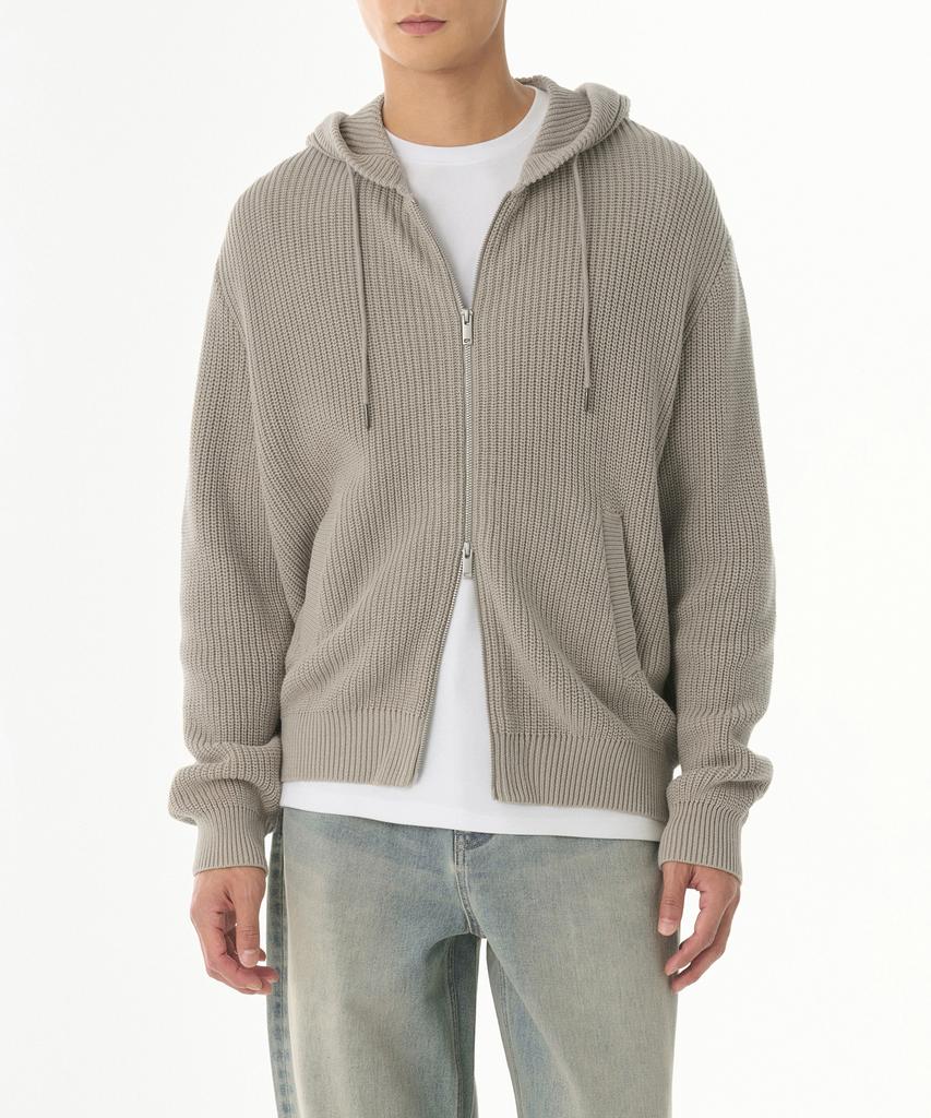 Musinsa Standard Ribbed Knit Hooded Zip-Up [Light Warm Grey]