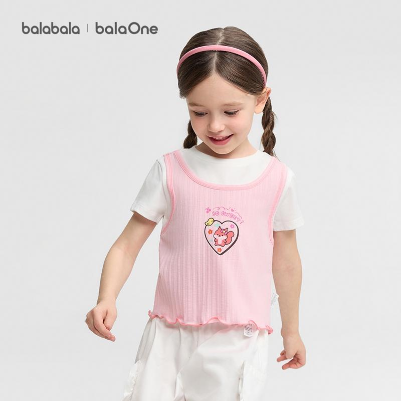 Balabala Girls' Vacation Two-Piece Short-Sleeved T-Shirt Set