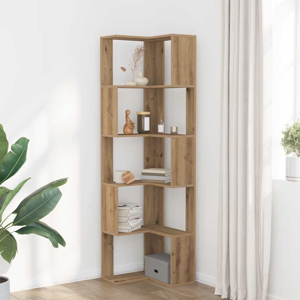 Corner Bookshelf 5 Shelves Artisan Oak Finish 50x50x179 Cm Particleboard