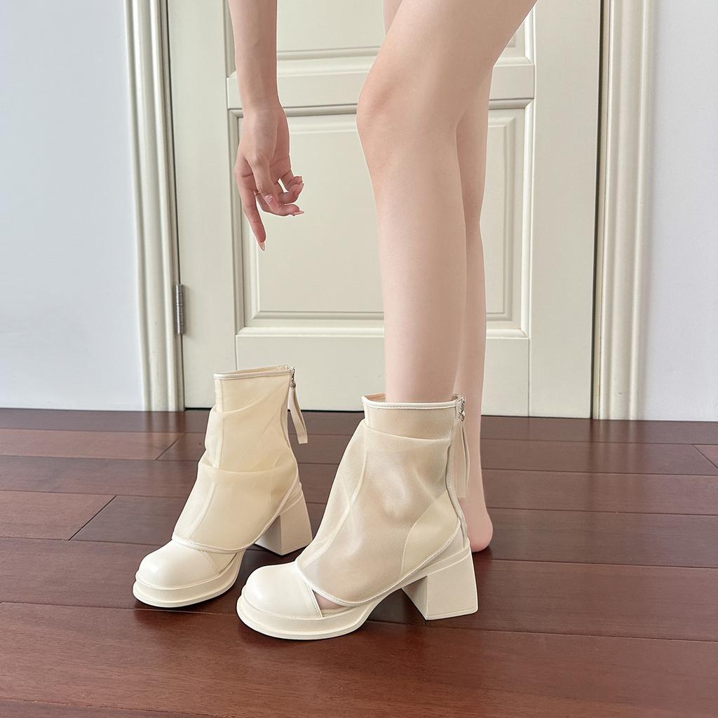 High Heeled Boots  Autumn And Summer New Thick Heel Thick Sole Cool Boots Double Design Mesh Boots Women Shoes