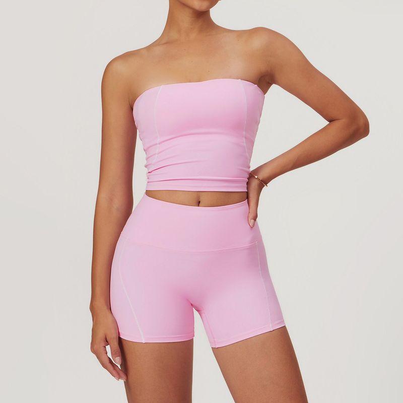

Fashion Nude Feel Strapless Open Back Yoga Vest Sports Running Inner Wear Outer Wear Tube Top Workout Top with Chest Pad XL Sakura pollen