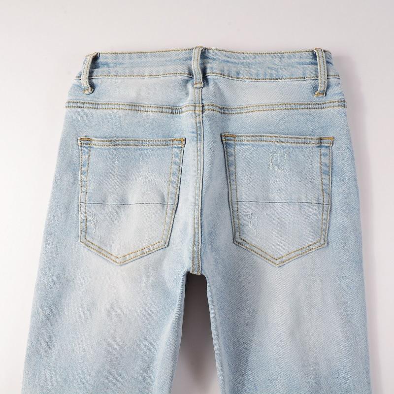 Street Denim Freizeithose Micro-Stretch Baumwolle Jugend Blaue Löcher Enge Jeans Herrenmode Hose