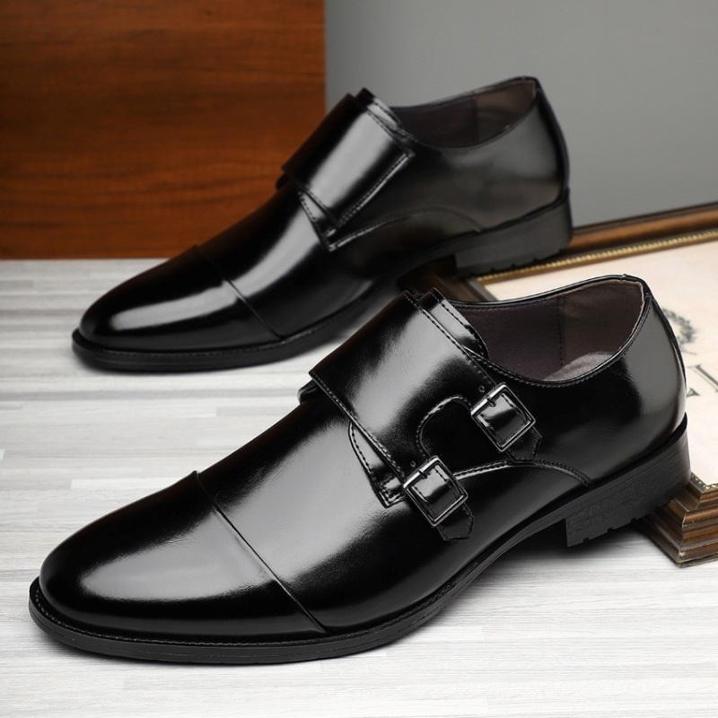 Britain New Fashion Gentleman Pointed Black Brown Business Casual Shoes For Men Monk Strap Loafers Formal Wedding Dress Footwear
