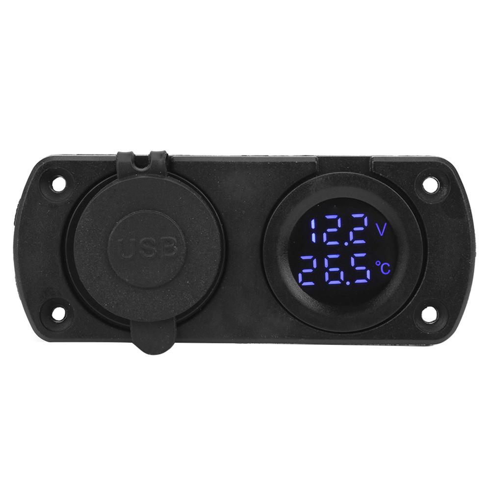 Termometru Volmetru Încărcător Auto USB Dublu 12V Priza de Alimentare Soclu Brichetă Albastru