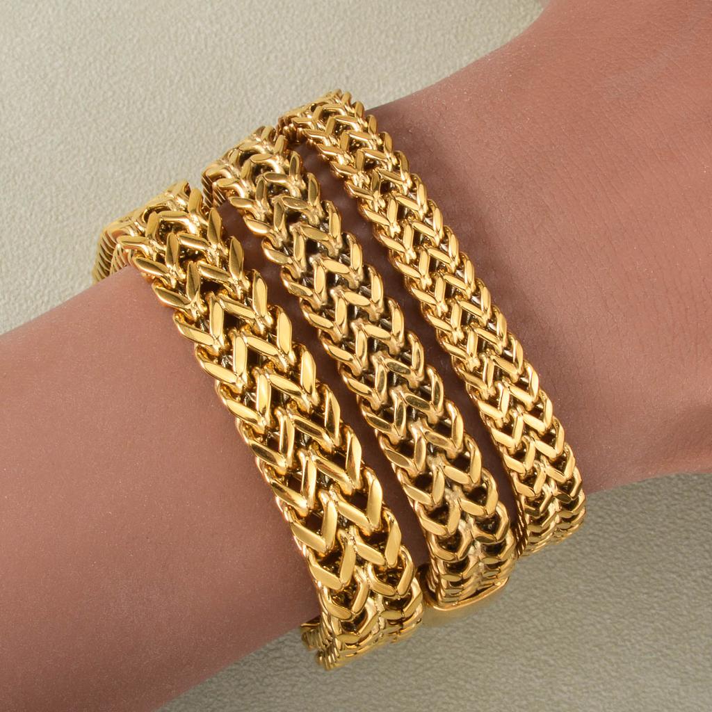 Gold Plated Stainless Steel Bracelet for Women Vintage Woven Luxury Elegant Minimalist Jewelry Gift for Her Mom Wife Girlfriend