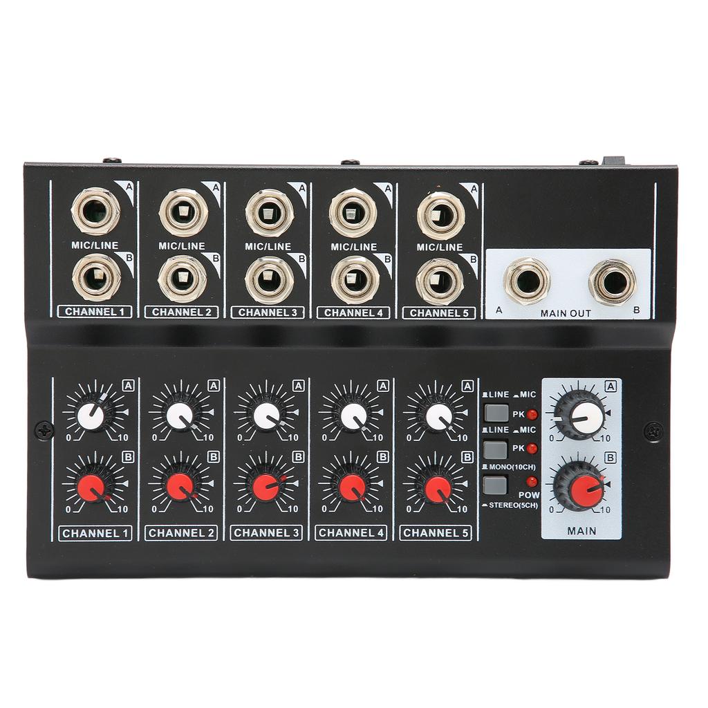10 Channel Mixer Low Noise Stereo Line Mixer with 2 Master Volume Knobs for Small Clubs Bars 100‑240V EU Plug
