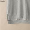 ZANZEA Damen Kapuze Einfarbig Kurzarm Reißverschluss High-Low Bluse T-Shirts