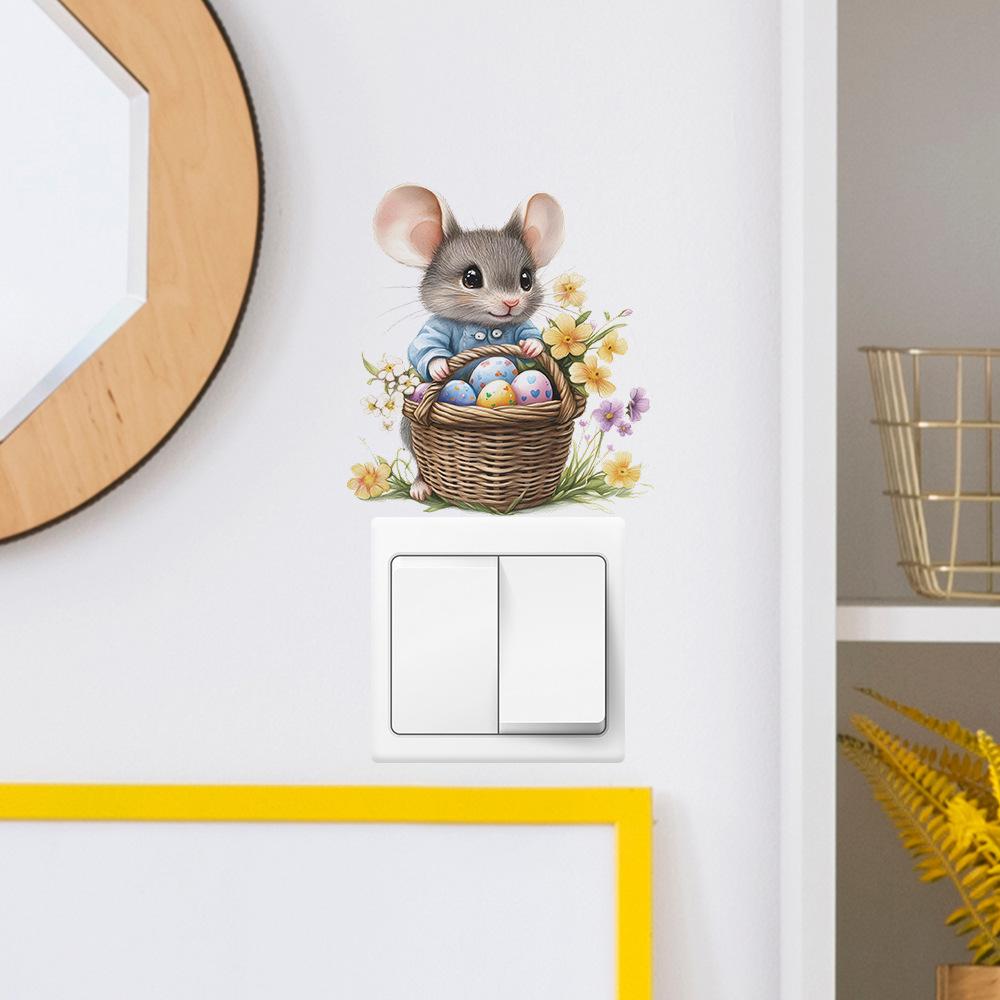 Hand Painted Cartoon Mouse Switch Plate Sticker for Bedroom Living Room Background Wall Decor Removable Decal