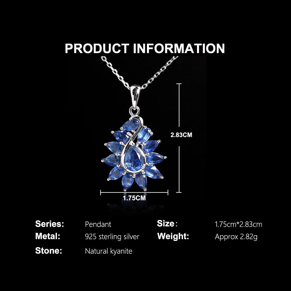 Gorgeous Luxury Natural Kyanite 4.25ct Pendant 925 Sterling Silver Necklace Fine Jewelry for Women Anniversary and Banquet Gifts