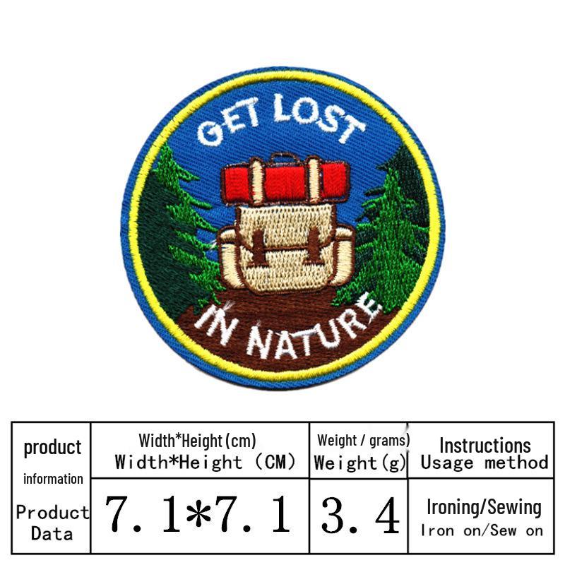 Black Round Landscape Embroidery Patch - Cloth Sticker for Decoration & Repair