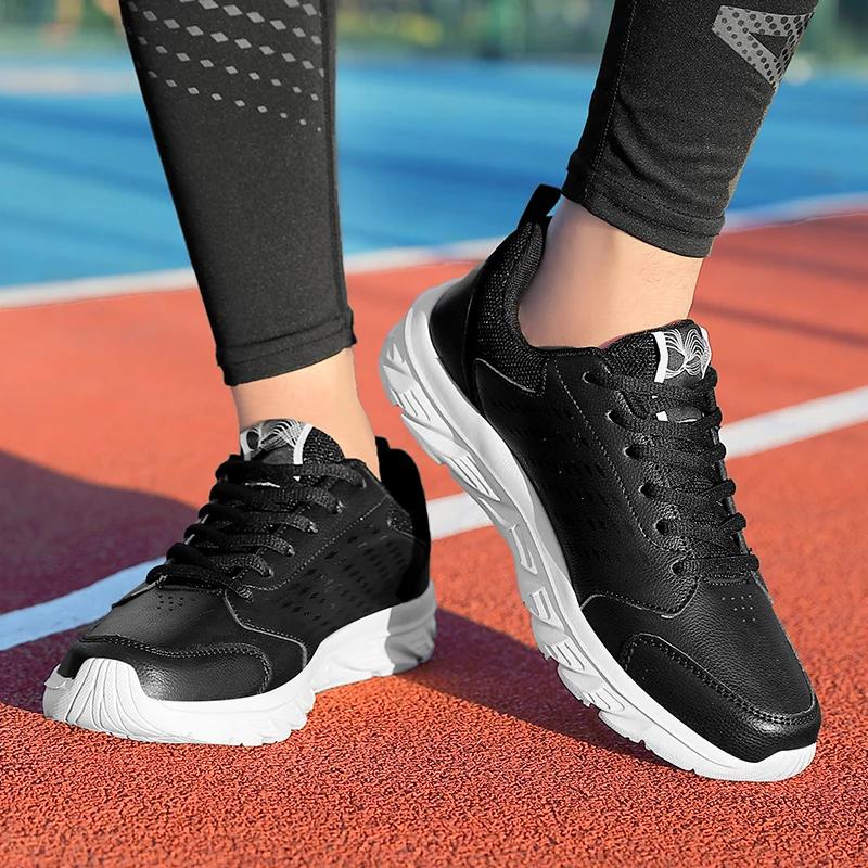 BKQU Men Running Shoes Athletic Leather Sport Shoes Lace-up Men Outdoor Sneakers Lightweight Men Gym Shoes Tenis Masculino