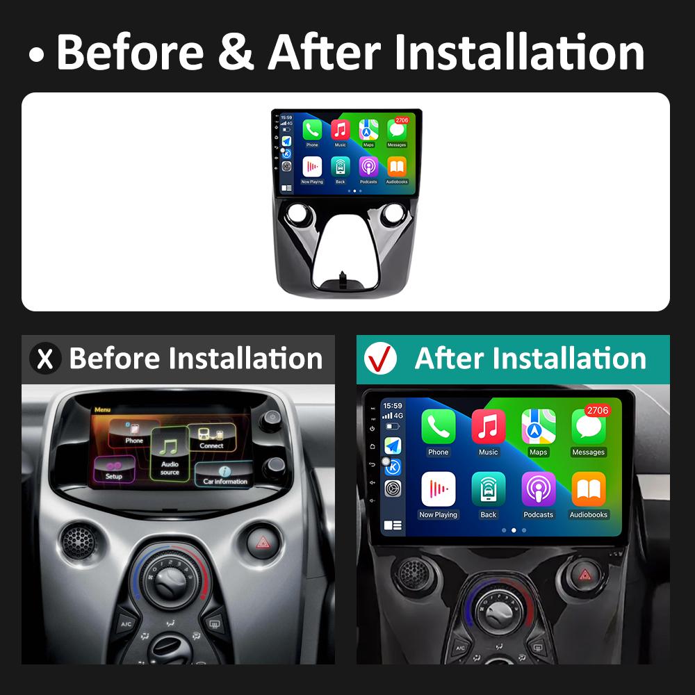 Car Audio Multimedia Radio Player For Peugeot 108 For Toyota Aygo B40 2014 2015 2016 - 2021 Android 14 Wireless Carplay NO 2 Din