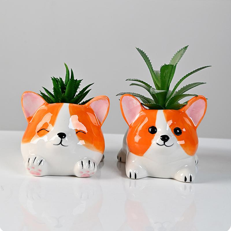 Süßer Corgi Blumentopf Sukkulenten Topf Keramik Pflanzgefäß Schreibtisch Dekoration Heimdeko