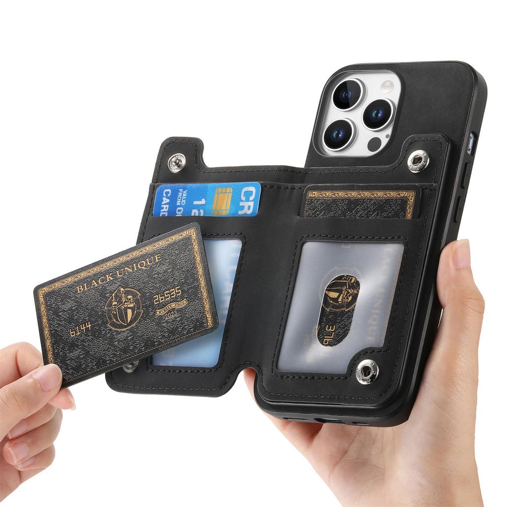 For iPhone 16 Pro Case Magnetic Detachable Zipper Card Holder Leather+TPU Phone Cover