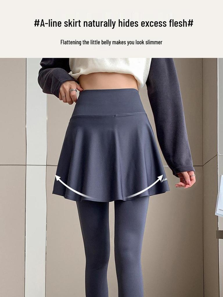 Versatile Women's Slimming Plus Size Yoga Leggings with Skirt Overlay - Nine-Point Summer Pants