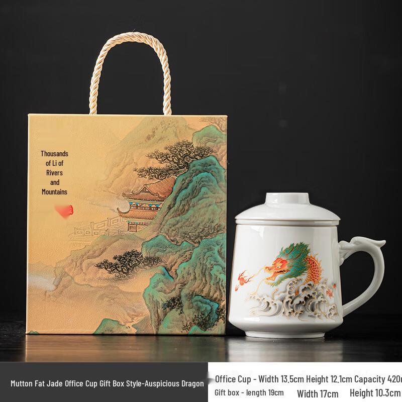 Auspicious Dragon & Scenic Ceramic Tea Mug Gift Set