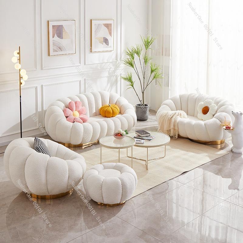 Pumpkin-Style Sofa,Modern Living Room Lounge Sofa for Small Apartments,Salon Reception Seating,Comfortable Soft Cushion Home