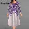 Plus Size Women Dresses Loose Casual Long Sleeve O-Neck Dress 3D Flowers Print Big Size Streetwear Clothing Ladies Dress