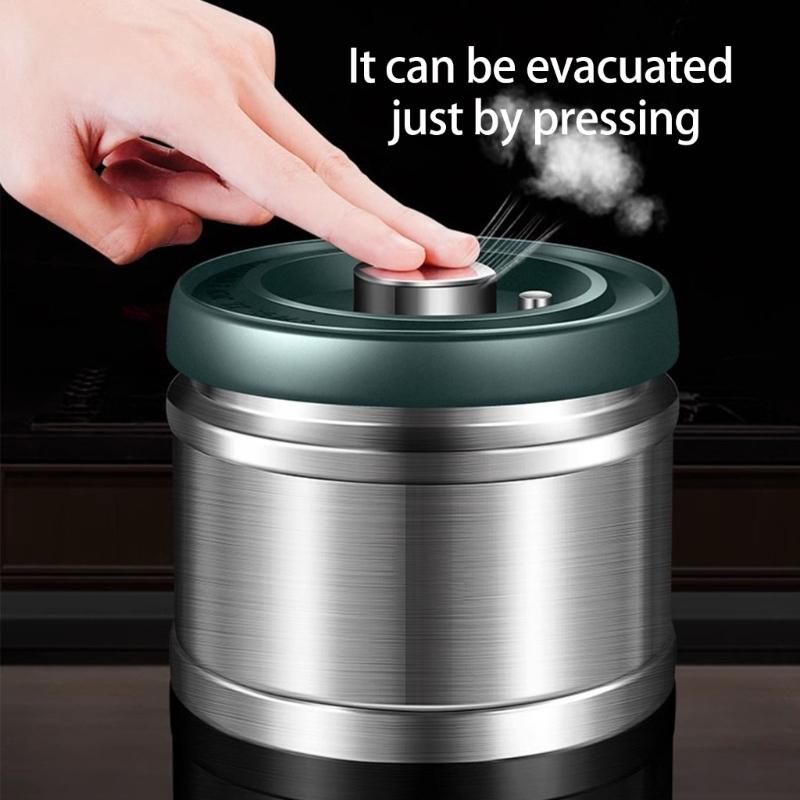 Vacuum Seal Container With 304 Stainless Steels Construction Kitchen Canister Metal Dry Goods Storage Organiser