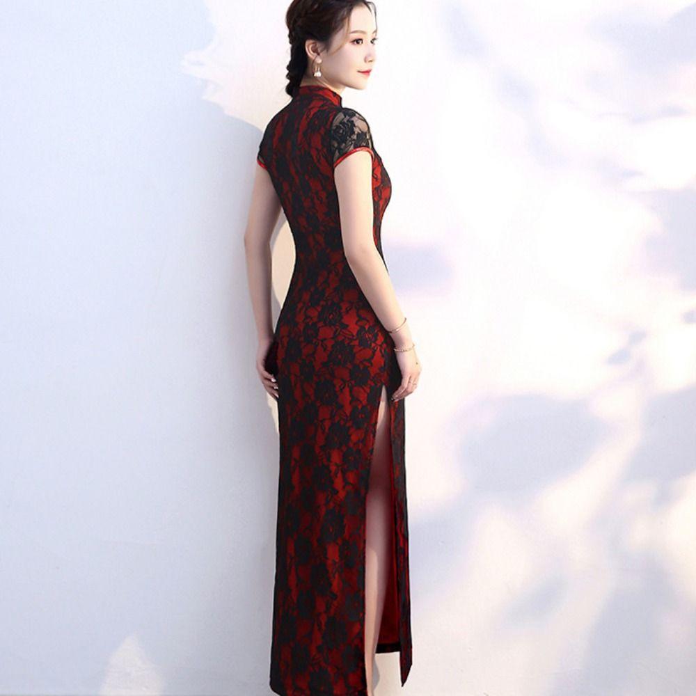 Vintage Chinese Cheongsam Retro Lace Traditional Qipao Lace Vintage Dress Lace Cheongsam  New Year