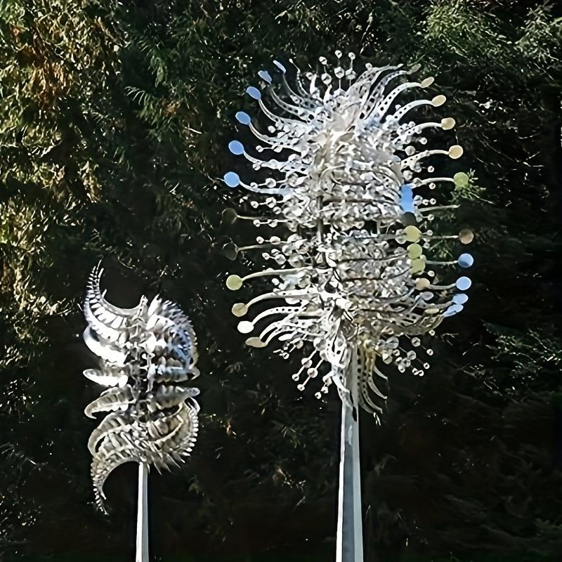 1 Stück Solar Eisen Windskulptur 3D Kinetische Windmühle Outdoor Gartenkunst Metalldesign mit Blättern