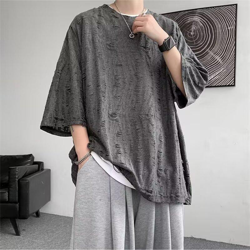 

Летняя мужская модная тонкая рваная футболка с короткими рукавами XXXL бежевый