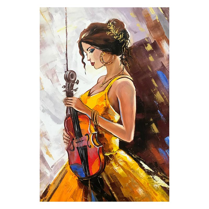 

Девушка-музыкант, музыкальный инструмент, картина маслом, печать на холсте, современный настенный художественный постер, красочные фотографии для комнаты, домашний декор 30x40cm No Framed