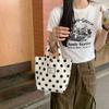 Trendy Polka Dot Canvas Tote Bag Large Capacity Soft Lock Closure