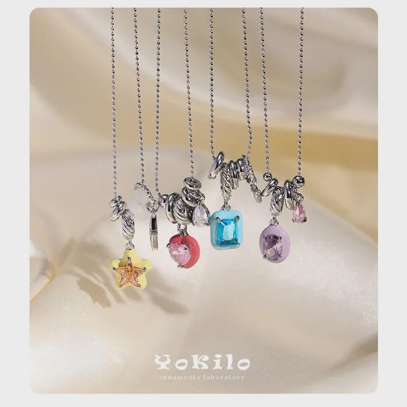Kore Sevimli Şeker Renkli Dopamin Zirkon Kolye - Solmayan Köprücük Kemiği Zinciri Kadınlar İçin