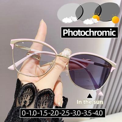 Occhiali da sole fotocromatici alla moda Cat Eye Unisex Occhiali da vista da vicino con lenti che cambiano colore Donne Lusso Meno diottrie 0 ~-4.0