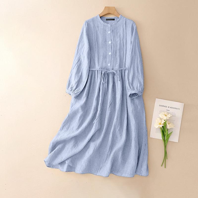 

ZANZEA Women Casual Round Neck Loose Long Sleeve Stripe Dress L синій