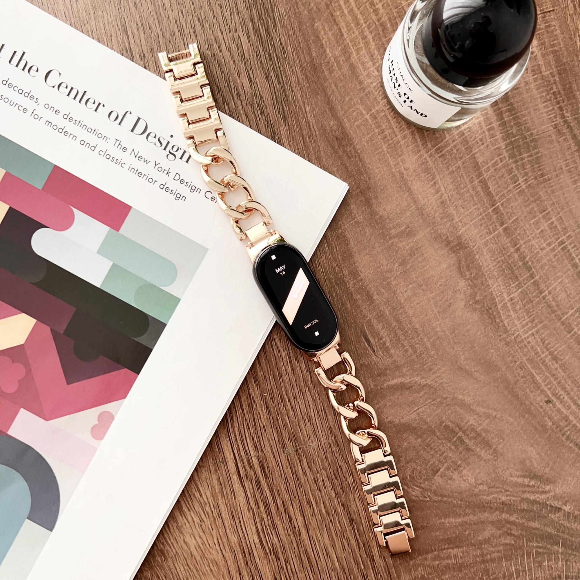 

For Xiaomi Smart Band 9 NFC/9/8 NFC/8 Chain Strap Zinc Alloy Metal Smartwatch Bands with Connector Silver