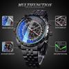 Automatické hodinky Jaragar s modrým skleněným designem Hodiny s datumovkou z nerezové oceli Luminous Men Business Mechanické náramkové hodinky