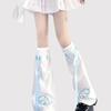 Trumpet Shaped Leg Warmers Blue White Buckle High Tube Socks Boot Cuffs Cover Stockings  For Women