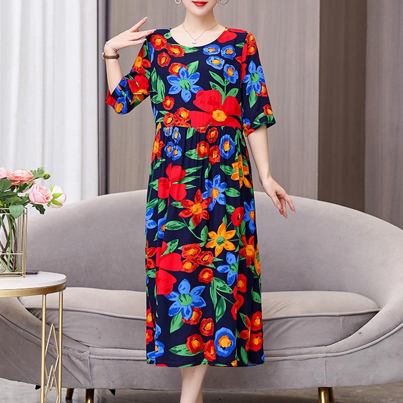 Summer Women for Dresses Casual Print Vintage Elegant Half Sleeve Women's Clothing Plus Size