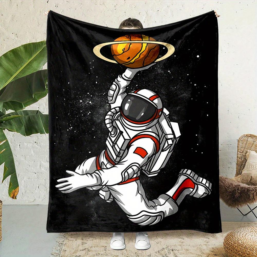 

Astronaut Playing Basketball Flannel printed blanket suitable for all seasons suitable for living room office sofa and travel 75x90cm